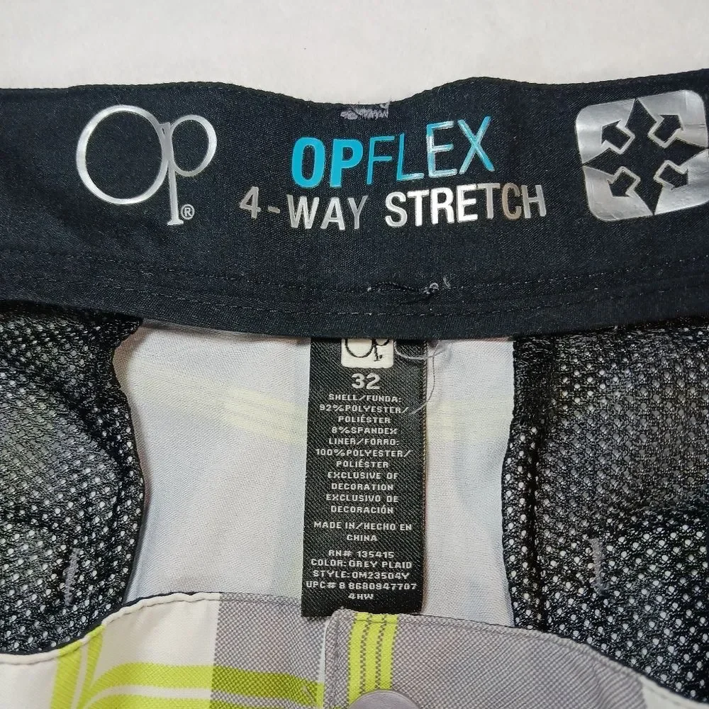 Opflex 4- Way Stretch Men's 32 Golf/Athletic Shorts. Green/ Gray Plaid. - Picture 2 of 11